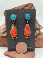 Load image into Gallery viewer, Spiny Oyster and Turquoise Earrings by Navajo Selena Warner