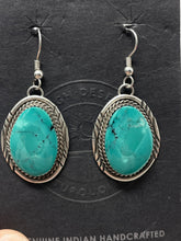 Load image into Gallery viewer, 2 Inch Turquoise Hook Earrings signed ‘HL’