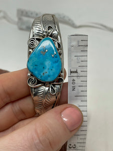 7 Inch Turquoise [with pyrite] Bracelet Stamped ‘R’ by Artist