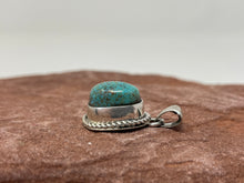 Load image into Gallery viewer, Spiderweb Blue Sonoran Turquoise Pendant by Kewa Artist Isaiah Chavez