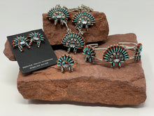Load image into Gallery viewer, Turquoise and Coral Zuni Needlepoint 4 Piece Jewelry Set by Edmund Cooeyate