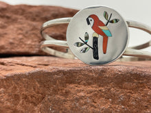 Load image into Gallery viewer, Coral Parrot Overlay Inlay Bracelet by Zuni Sanford Edaakie