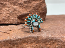 Load image into Gallery viewer, Turquoise and Coral Zuni Needlepoint 4 Piece Jewelry Set by Edmund Cooeyate