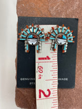 Load image into Gallery viewer, Turquoise and Coral Zuni Needlepoint 4 Piece Jewelry Set by Edmund Cooeyate