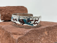 Load image into Gallery viewer, Turquoise and Coral Chip Inlay Cuff by Navajo H Begay