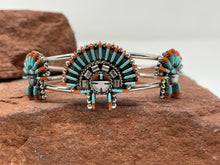 Load image into Gallery viewer, Turquoise and Coral Zuni Needlepoint 4 Piece Jewelry Set by Edmund Cooeyate