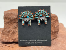 Load image into Gallery viewer, Turquoise and Coral Zuni Needlepoint 4 Piece Jewelry Set by Edmund Cooeyate