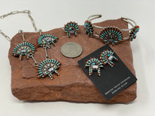 Load image into Gallery viewer, Turquoise and Coral Zuni Needlepoint 4 Piece Jewelry Set by Edmund Cooeyate