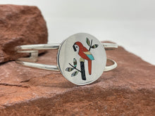 Load image into Gallery viewer, Coral Parrot Overlay Inlay Bracelet by Zuni Sanford Edaakie