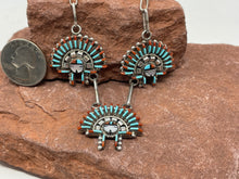 Load image into Gallery viewer, Turquoise and Coral Zuni Needlepoint 4 Piece Jewelry Set by Edmund Cooeyate