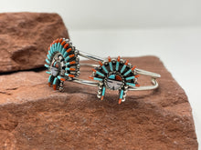 Load image into Gallery viewer, Turquoise and Coral Zuni Needlepoint 4 Piece Jewelry Set by Edmund Cooeyate