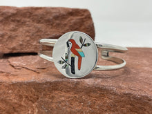 Load image into Gallery viewer, Coral Parrot Overlay Inlay Bracelet by Zuni Sanford Edaakie