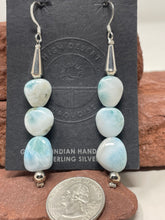 Load image into Gallery viewer, Larimar Bead 3.25 Inch Hook Earrings, Native Strung