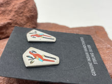 Load image into Gallery viewer, Red Coral Parrot Inlay Post Earrings by Sanford Edaakie