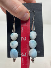 Load image into Gallery viewer, Larimar Bead 3.25 Inch Hook Earrings, Native Strung