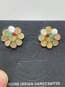 Zuni Sunface Abalone Clip-on Earrings Signed