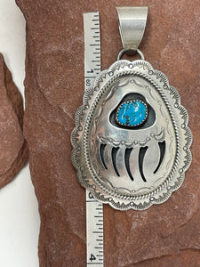 3 Inch Turquoise Shadowbox Bearpaw Pendant by Navajo Wilbur Musket