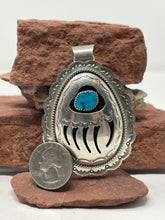 Load image into Gallery viewer, 3 Inch Turquoise Shadowbox Bearpaw Pendant by Navajo Wilbur Musket