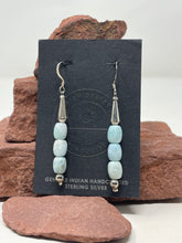 Load image into Gallery viewer, Larimar Bead 2.75 Inch Hook Earrings, Native Strung