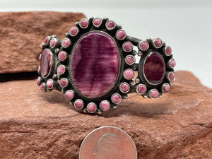 Purple Spiny Oyster Cluster 6.5in Cuff by Navajo Dean Brown