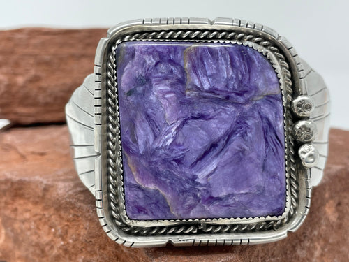 Large Stone Charoite Bracelet by Navajo Gilbert Adakai