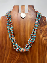 Load image into Gallery viewer, 21 Inch Three-Strand Turquoise and Spiny O-y-s-t-e-r Beaded Necklace made by High Desert Turquoise