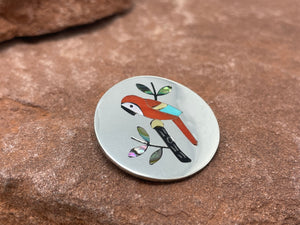 Zuni Inlay Macaw PINdant handmade by Sanford Edaakie