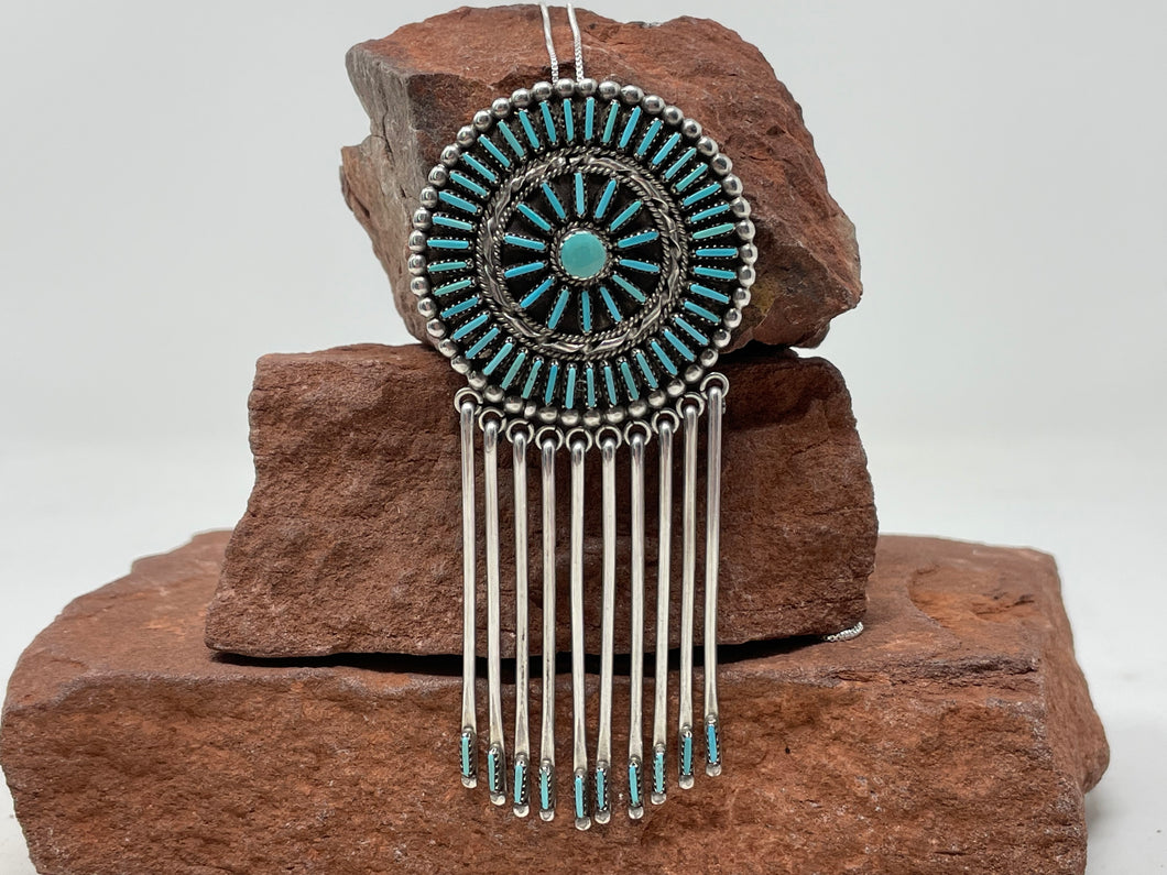 Zuni Needlepoint Turquoise Pin/Pendant Handmade by Zuni Artist S. Wallace