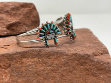 Load image into Gallery viewer, Turquoise and Coral Zuni Needlepoint 4 Piece Jewelry Set by Edmund Cooeyate