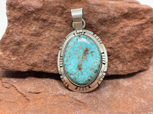 1.5 Inch Kingman Turquoise Pendant by Navajo Scott Skeets