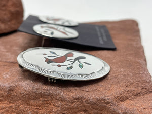 Cardinal Zuni Inlay Pendant and Post Earrings Set signed ‘BH’ by artist