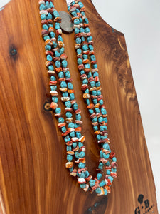 21 Inch Three-Strand Turquoise and Spiny O-y-s-t-e-r Beaded Necklace made by High Desert Turquoise
