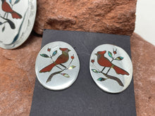 Load image into Gallery viewer, Cardinal Zuni Inlay Pendant and Post Earrings Set signed ‘BH’ by artist