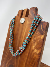 Load image into Gallery viewer, 21 Inch Three-Strand Turquoise and Spiny O-y-s-t-e-r Beaded Necklace made by High Desert Turquoise