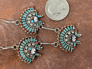 Turquoise and Coral Zuni Needlepoint 4 Piece Jewelry Set by Edmund Cooeyate