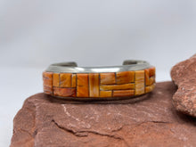 Load image into Gallery viewer, Spiny Oyster Cornrow Inlay Cuff Handmade by Navajo Richard Begay