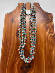 21 Inch Three-Strand Turquoise and Spiny O-y-s-t-e-r Beaded Necklace made by High Desert Turquoise