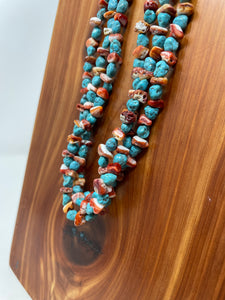 21 Inch Three-Strand Turquoise and Spiny O-y-s-t-e-r Beaded Necklace made by High Desert Turquoise