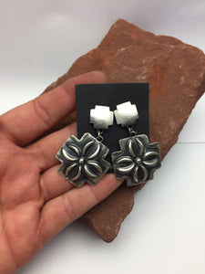 Handmade Navajo Repousse Sterling Silver Cross Earrings by Lorreta Chee