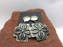 Load image into Gallery viewer, Handmade Navajo Repousse Sterling Silver Cross Earrings by Lorreta Chee