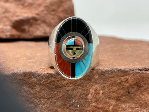 Turquoise and Coral 8.5 Ring by Zuni Don Dewa