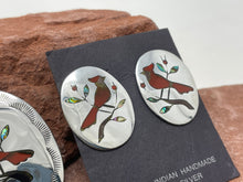 Load image into Gallery viewer, Cardinal Zuni Inlay Pendant and Post Earrings Set signed ‘BH’ by artist