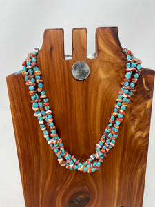 21 Inch Three-Strand Turquoise and Spiny O-y-s-t-e-r Beaded Necklace made by High Desert Turquoise