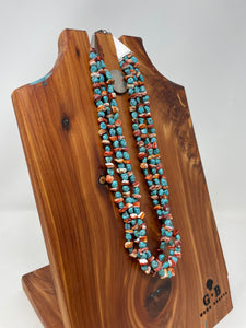 21 Inch Three-Strand Turquoise and Spiny O-y-s-t-e-r Beaded Necklace made by High Desert Turquoise