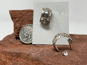 Silver Semi-Hoop Post Earrings by Navajo Rhonda Tahe