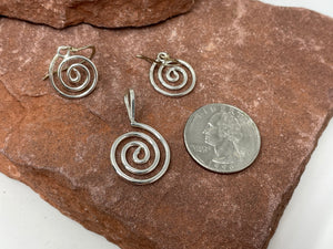 Sterling Silver Whirlwind Pendant and Earrings by Navajo Marilyn Preston