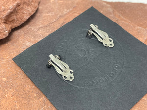 Clip-On Inlay Earrings with  Sterling Silver and Block Onyx, Unsigned by Artist