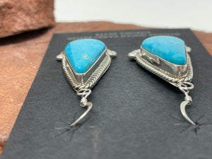 Kingman Turquoise Hook Earrings by Navajo Gilbert Tom