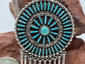 Zuni Needlepoint Turquoise Pin/Pendant Handmade by Zuni Artist S. Wallace
