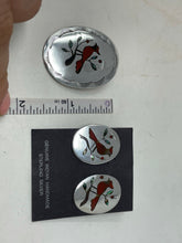 Load image into Gallery viewer, Cardinal Zuni Inlay Pendant and Post Earrings Set signed ‘BH’ by artist